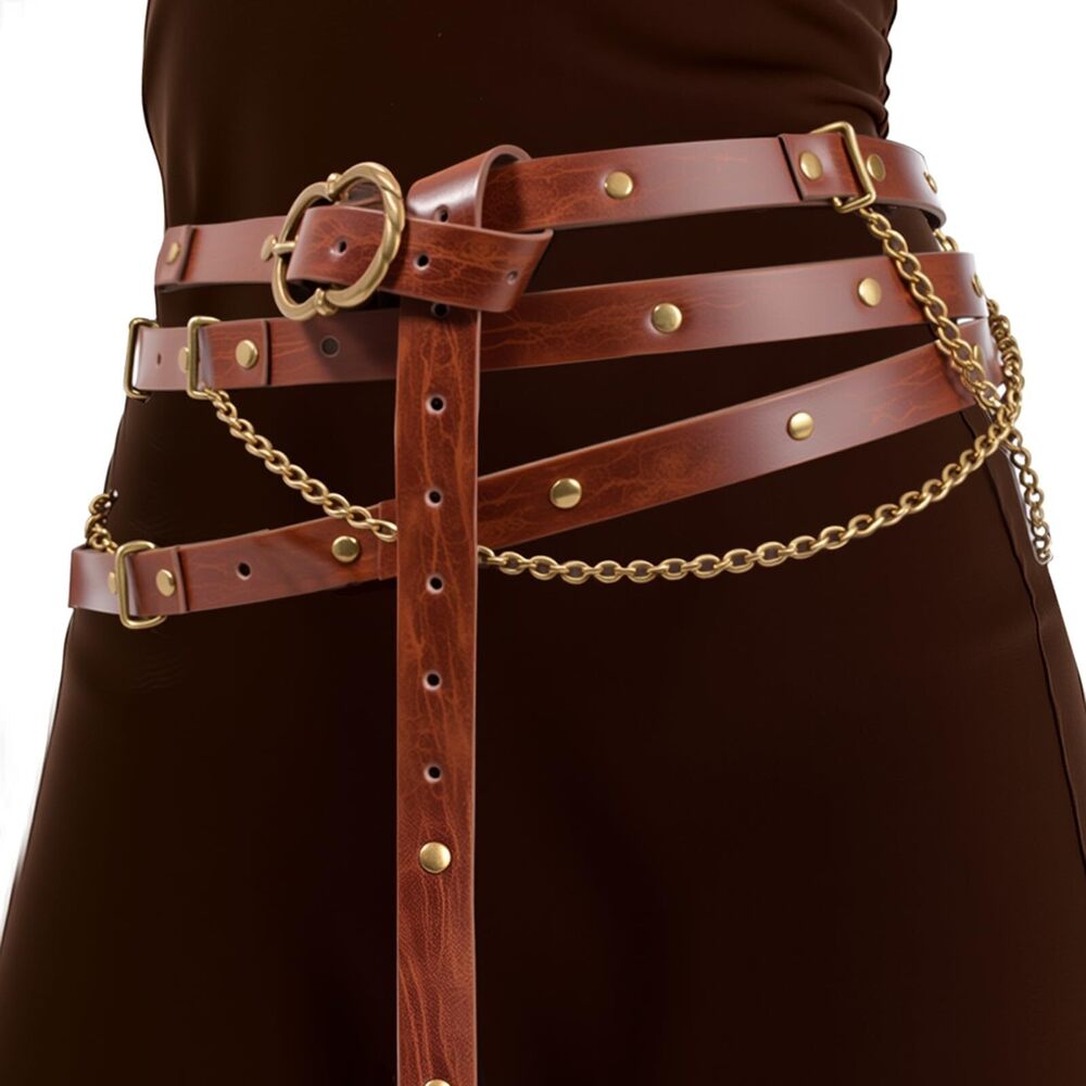 8525 Retro Skinny Belt Long Metal Chain Exotic Cross Waist Costume